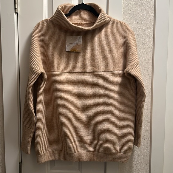 NWT CHICWISH Beige Cozy Ribbed Long Sleeve Turtleneck Knit Pullover Sweater Sz M - Picture 9 of 13